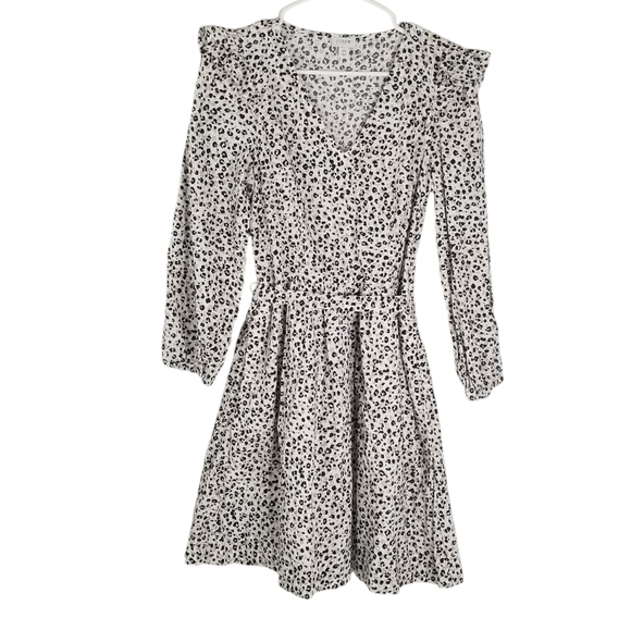 J. Crew Lightweight Cotton Puff Long Sleeve Cheetah Print Dress XS Ruffles - Picture 1 of 16